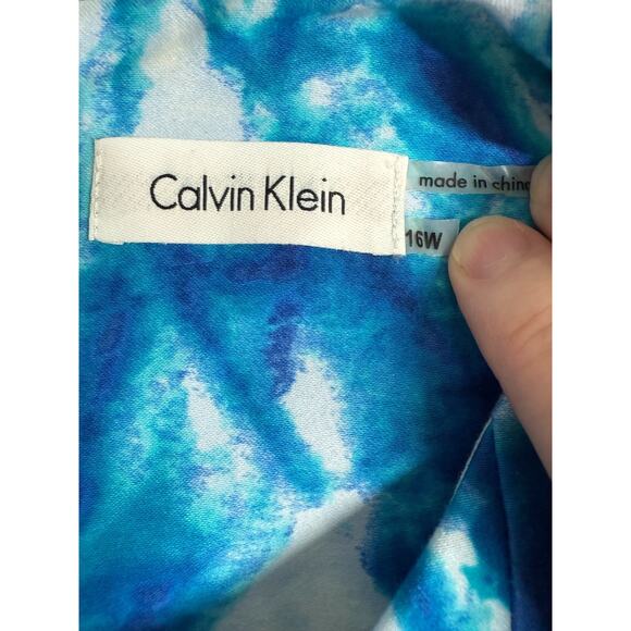 Calvin Klein Watercolor Print Pleated Dress Womens Size 16W Sleeveless Event - Picture 10 of 11
